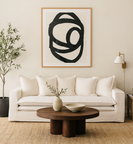 Sala minimalista con detalles naturales